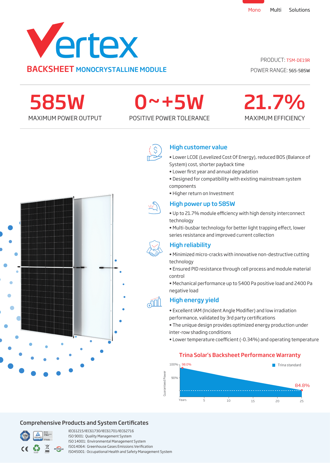 Vertex D TSM-DE19R datasheet page 1